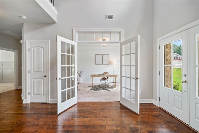 4460 Hunters Walk Way, Cumming, GA 30028 - foyer entrance with french doors, hardwood / wood-style flooring, and a towering ceiling