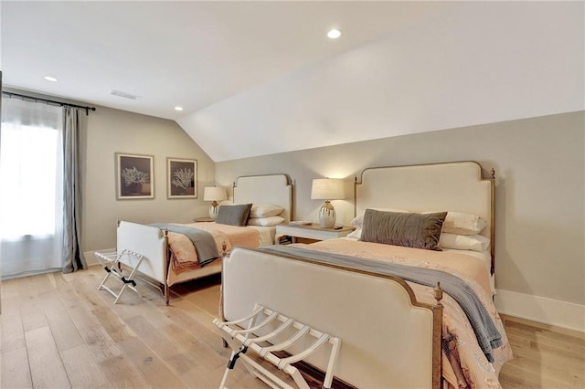 150 Ray Way, Chattahoochee Hills, GA 30268 - bedroom featuring light wood-type flooring, vaulted ceiling, and recessed lighting