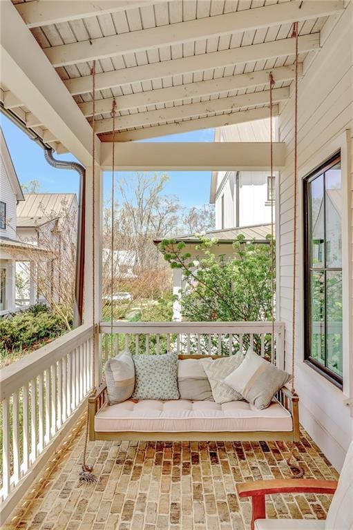 150 Ray Way, Chattahoochee Hills, GA 30268 - sunroom / solarium with beamed ceiling and outdoor lounge area