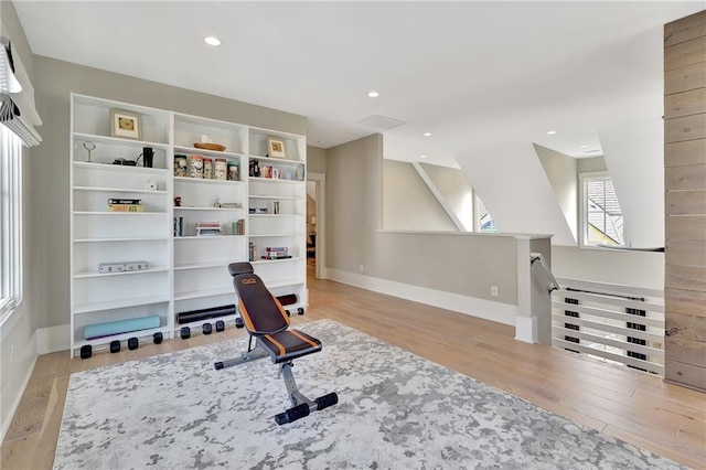 150 Ray Way, Chattahoochee Hills, GA 30268 - workout room featuring wood finished floors and recessed lighting