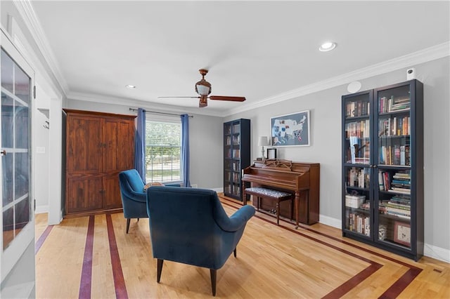 75 Auburn Rd, Auburn, GA 30011 - living area featuring light wood-style flooring, a ceiling fan, crown molding, baseboards, and recessed lighting