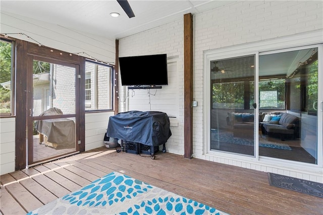 75 Auburn Rd, Auburn, GA 30011 - deck featuring area for grilling and a ceiling fan