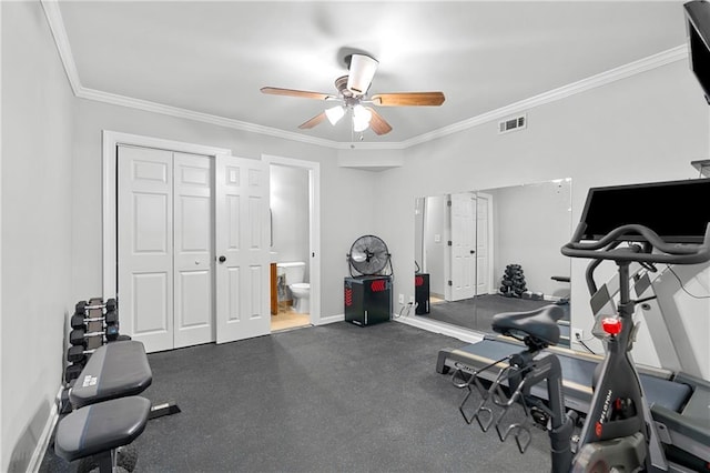 75 Auburn Rd, Auburn, GA 30011 - workout room featuring ceiling fan, ornamental molding, and baseboards