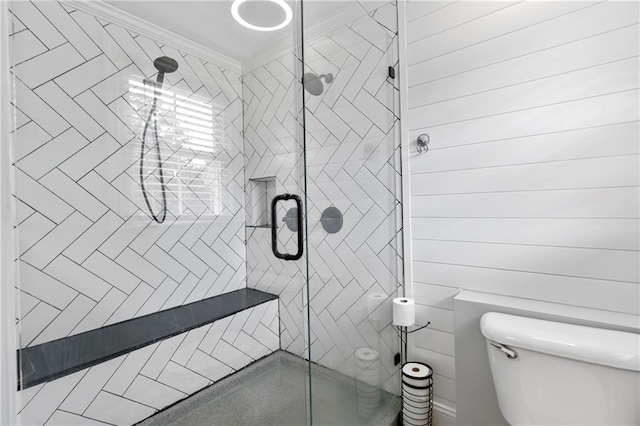 75 Auburn Rd, Auburn, GA 30011 - full bath featuring ornamental molding, a shower stall, and toilet
