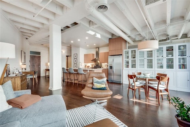 living room featuring dark hardwood / wood-style floors