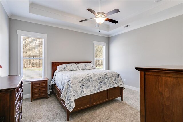 340 Taylor Path, Dallas, GA 30157 - bedroom featuring a tray ceiling, light colored carpet, and visible vents