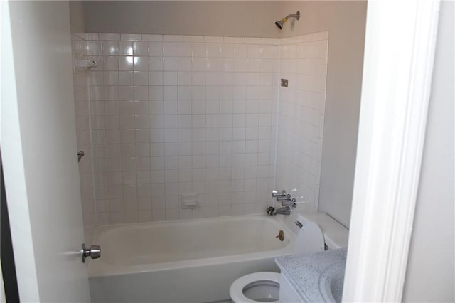 full bathroom with shower / bathtub combination, vanity, and toilet