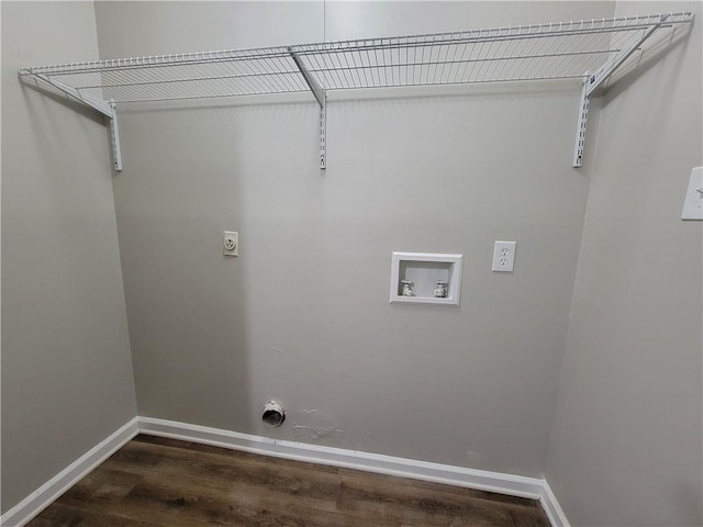 clothes washing area featuring hookup for a washing machine, dark wood-type flooring, and hookup for an electric dryer