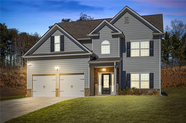 33 N Village Cir, Rydal, GA 30171 - traditional-style house featuring driveway, a front lawn, an attached garage, and roof with shingles
