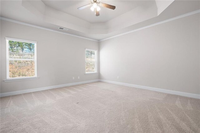 33 N Village Cir, Rydal, GA 30171 - unfurnished room featuring a tray ceiling, baseboards, healthy amount of natural light, ceiling fan, and crown molding