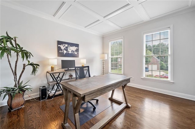 200 Glen Wood Pl, Canton, GA 30114 - office space with coffered ceiling, wood finished floors, and beamed ceiling