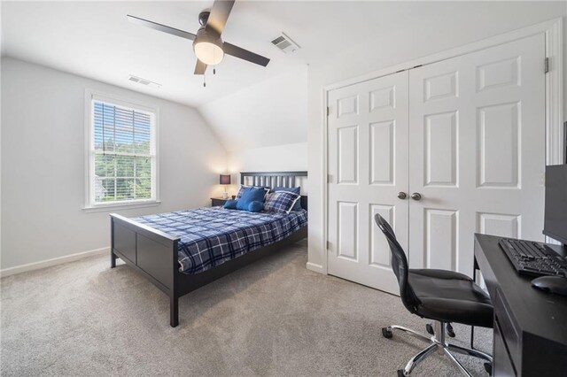 200 Glen Wood Pl, Canton, GA 30114 - carpeted bedroom featuring lofted ceiling, an office area, a closet, and ceiling fan