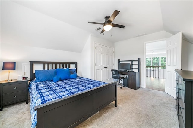 200 Glen Wood Pl, Canton, GA 30114 - bedroom with lofted ceiling, light carpet, a ceiling fan, and a closet