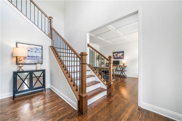 200 Glen Wood Pl, Canton, GA 30114 - staircase featuring coffered ceiling and wood finished floors