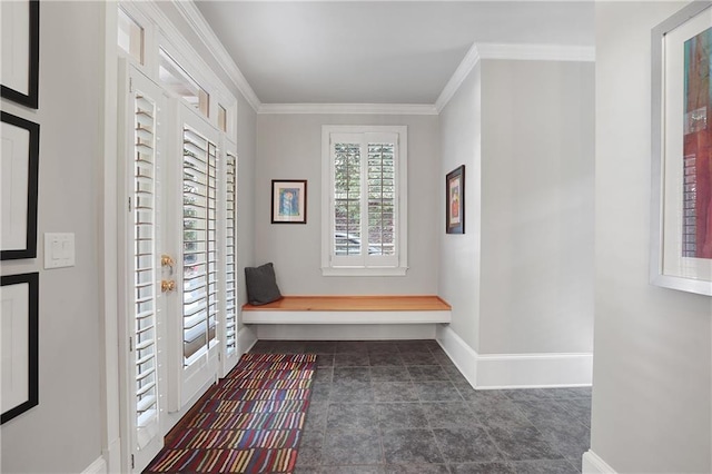 5040 Harrington Rd, Johns Creek, GA 30022 - mudroom featuring crown molding and baseboards
