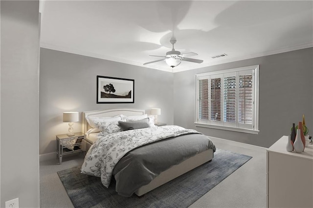5040 Harrington Rd, Johns Creek, GA 30022 - carpeted bedroom with ornamental molding, ceiling fan, and baseboards