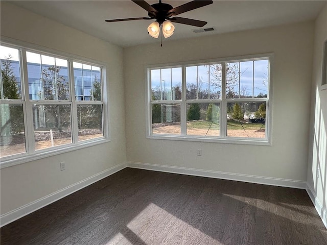 1802 Bonica Xing Unit 1802, Cumming, GA 30040 - empty room with baseboards, a ceiling fan, visible vents, and dark wood-style floors