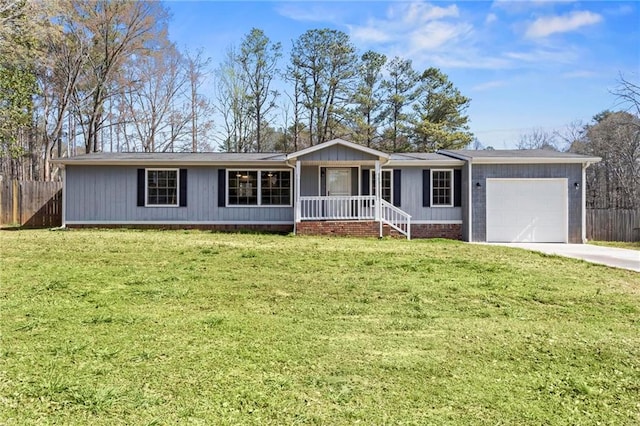 1833 Lost Mountain Rd, Powder Springs, GA 30127 - ranch-style home featuring a garage, a front lawn, driveway, and fence