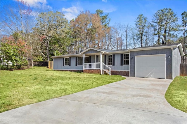 1833 Lost Mountain Rd, Powder Springs, GA 30127 - single story home featuring fence, driveway, a porch, a front lawn, and a garage