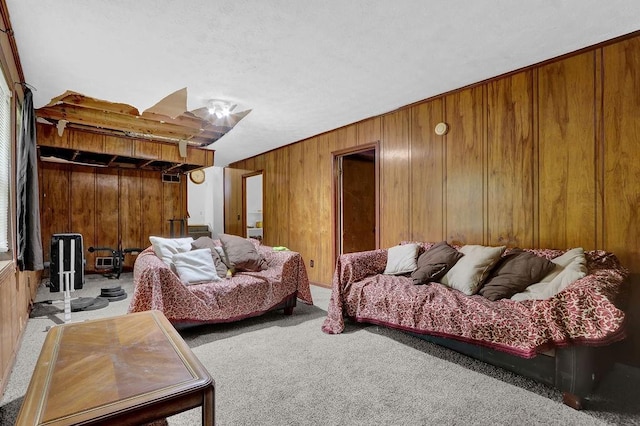 504 Rock Meadow Dr, Stone Mountain, GA 30088 - carpeted living room featuring wood walls