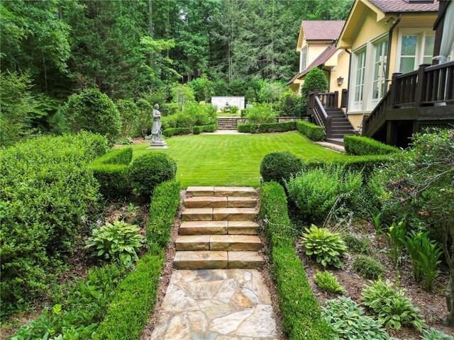 view of yard featuring a deck