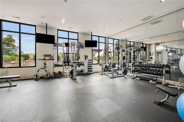 exercise room featuring plenty of natural light and visible vents