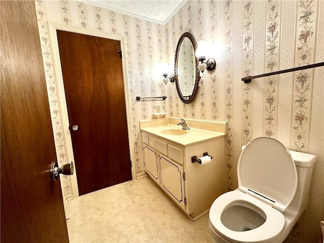 10 Montre Cir, Silver Creek, GA 30173 - half bathroom with vanity and wallpapered walls