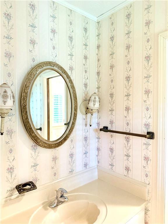 10 Montre Cir, Silver Creek, GA 30173 - bathroom with vanity and ornamental molding
