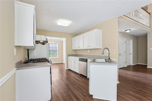 1039 Megan Ct, Sugar Hill, GA 30518 - kitchen featuring dishwasher, a sink, custom exhaust hood, dark wood-type flooring, and white cabinetry