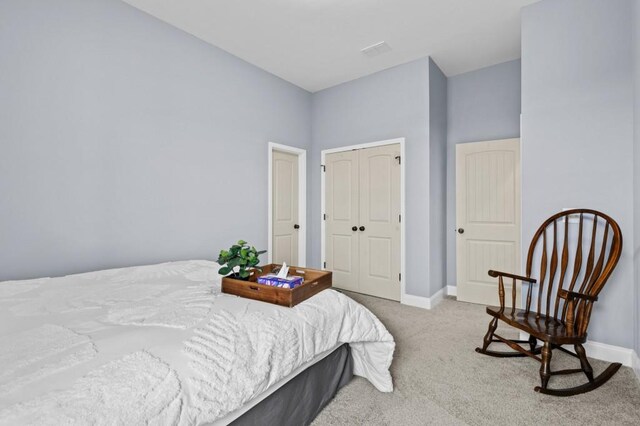 carpeted bedroom featuring a closet