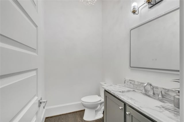 bathroom with vanity, hardwood / wood-style floors, and toilet