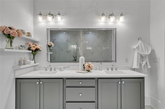 bathroom with vanity and walk in shower