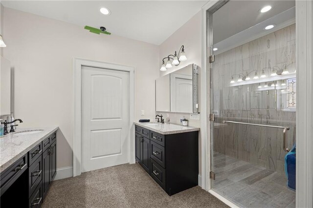 bathroom featuring vanity and walk in shower