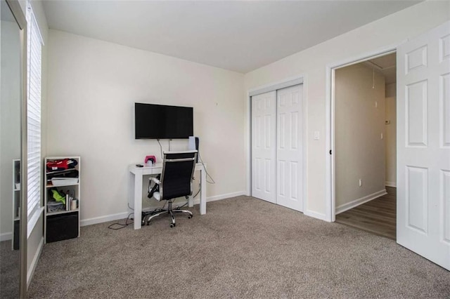 view of carpeted home office