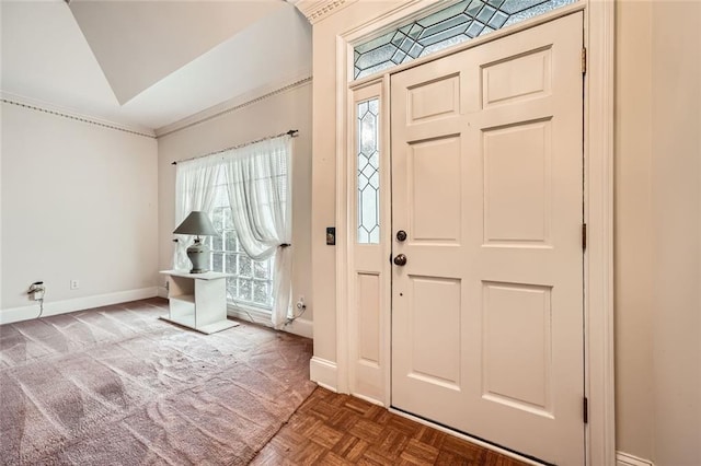 foyer featuring parquet flooring