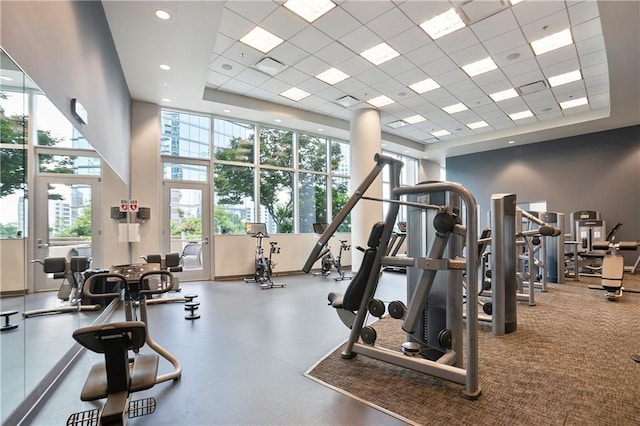 1080 Peachtree St NE Unit 804, Atlanta, GA 30309 - exercise room with a towering ceiling and a drop ceiling