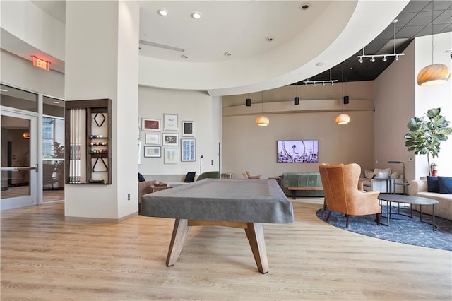 1080 Peachtree St NE Unit 804, Atlanta, GA 30309 - playroom featuring a towering ceiling, wood finished floors, and billiards table