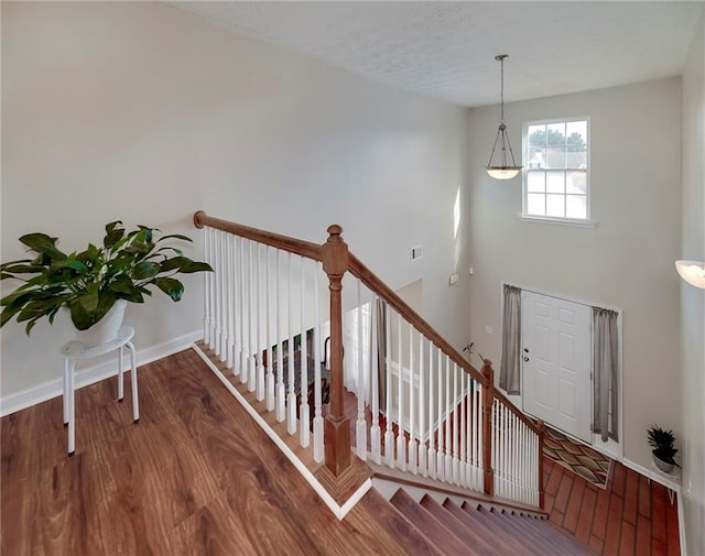 stairs with wood-type flooring