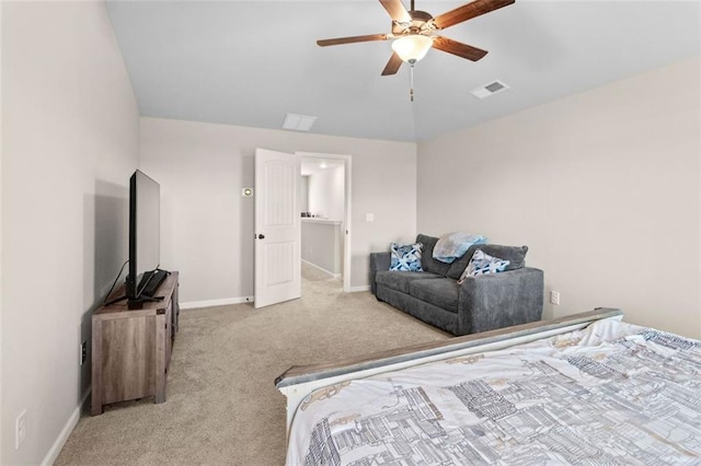 bedroom featuring carpet floors and ceiling fan