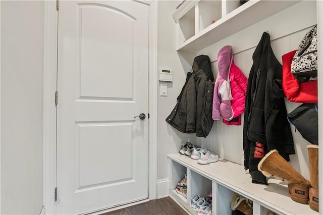 mudroom with dark hardwood / wood-style flooring