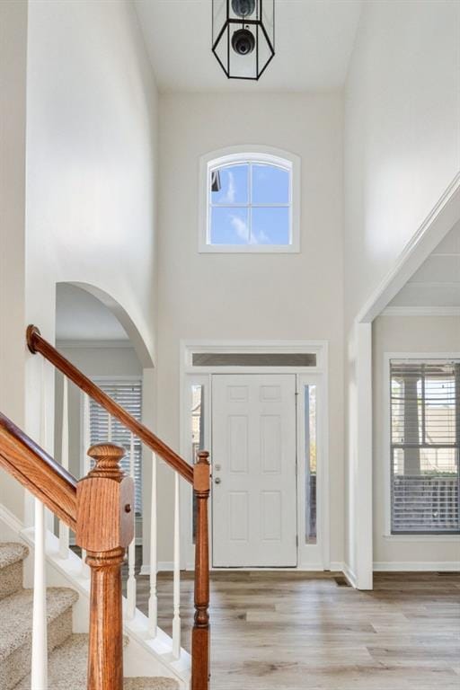 foyer featuring a high ceiling and light wood-type flooring