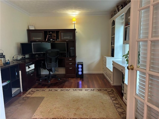 3641 Bramblewood Way, Marietta, GA 30062 - office with dark wood-style flooring and crown molding