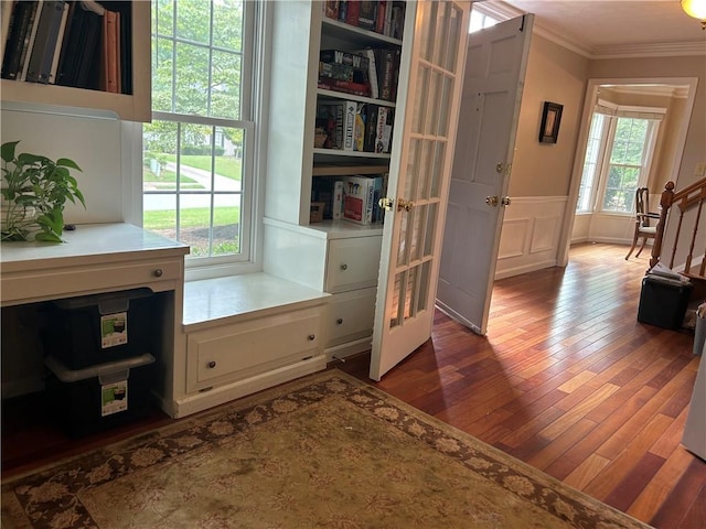 3641 Bramblewood Way, Marietta, GA 30062 - interior space featuring crown molding, hardwood / wood-style flooring, healthy amount of natural light, wainscoting, and a decorative wall