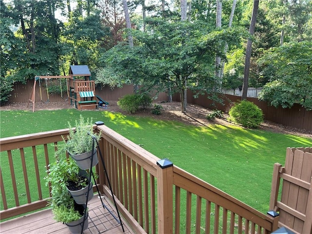 3641 Bramblewood Way, Marietta, GA 30062 - wooden terrace featuring a fenced backyard and a playground