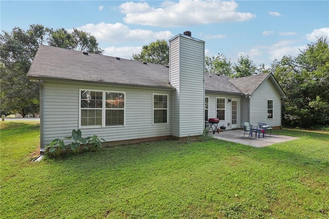 64 River Mist Cir, Jefferson, GA 30549 - rear view of property featuring a patio area, a chimney, a yard, and roof with shingles
