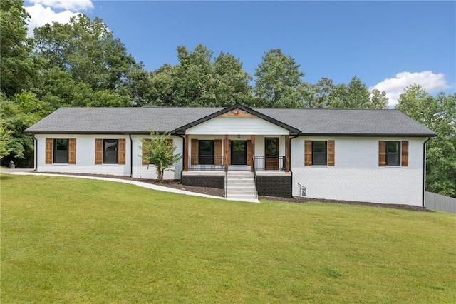 136 Ridgecrest Dr, Ball Ground, GA 30107 - view of front of property featuring a front lawn, brick siding, and a porch