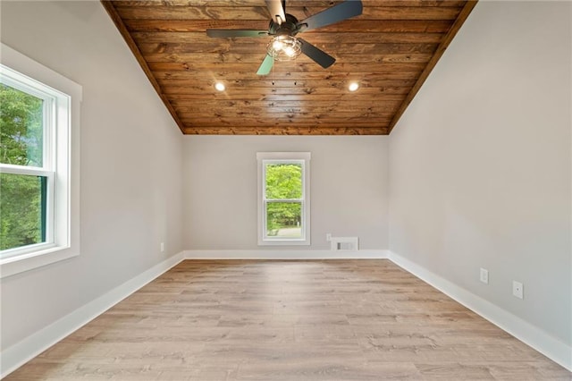 136 Ridgecrest Dr, Ball Ground, GA 30107 - spare room with wooden ceiling, lofted ceiling, a ceiling fan, baseboards, and wood finished floors