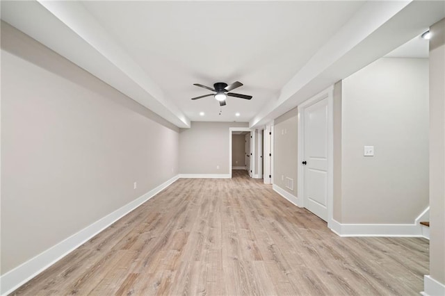 136 Ridgecrest Dr, Ball Ground, GA 30107 - spare room featuring baseboards, ceiling fan, light wood finished floors, and recessed lighting