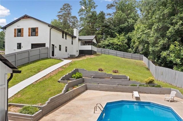 136 Ridgecrest Dr, Ball Ground, GA 30107 - rear view of property with a vegetable garden, a patio, a chimney, and central AC unit