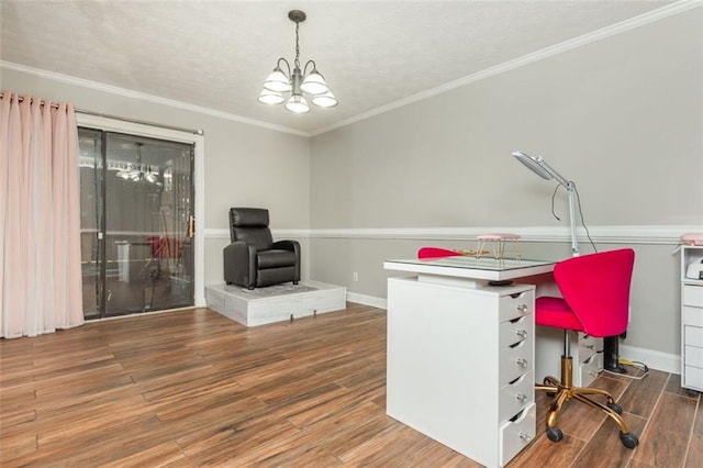 365 Winding River Dr Unit # E, Atlanta, GA 30350 - office with a chandelier, wood finished floors, ornamental molding, and baseboards
